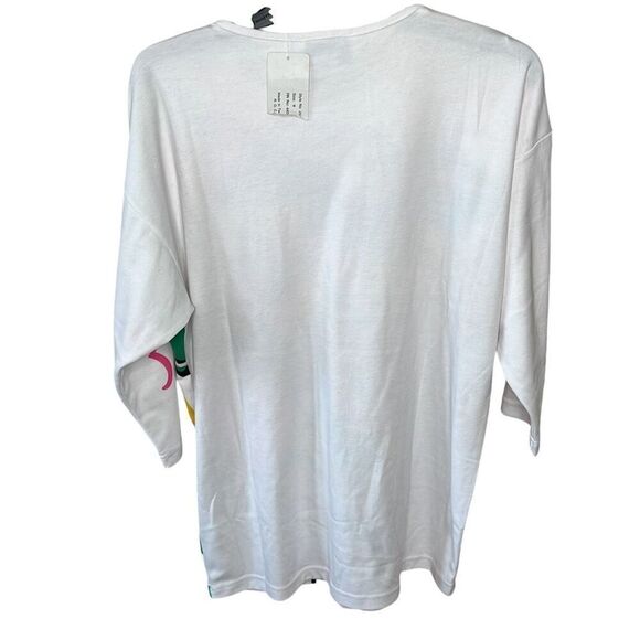 Sideffect Neon Floral 80’s Knit Top Size Medium Nwt Vintage Shoulder Pad - Picture 4 of 4